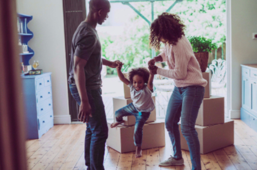 Family moving into their new home.
