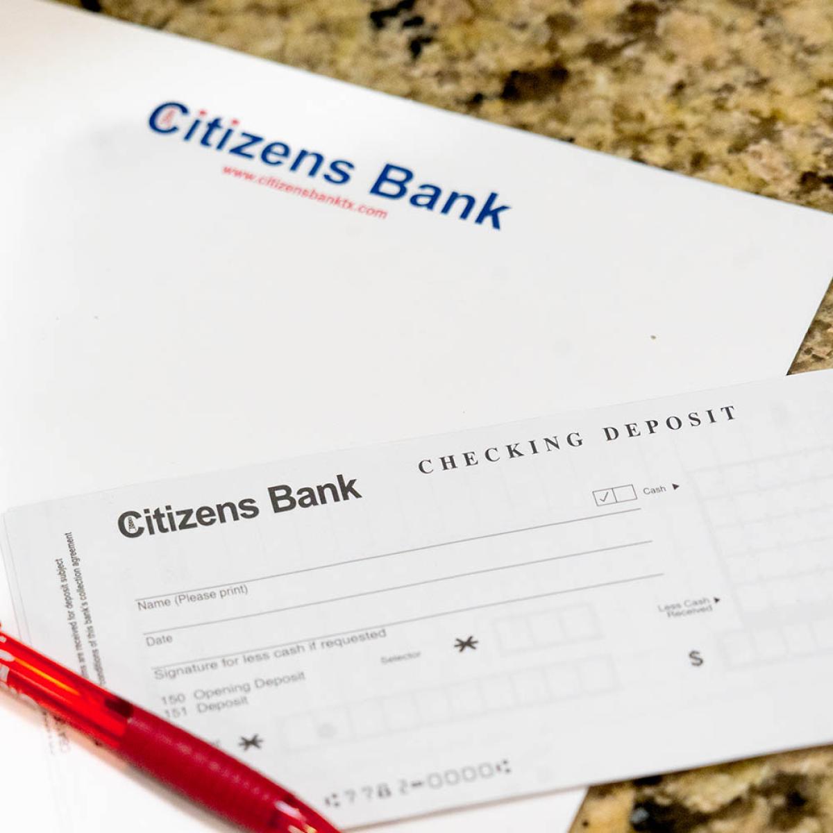Citizens Bank letterhead and check deposit