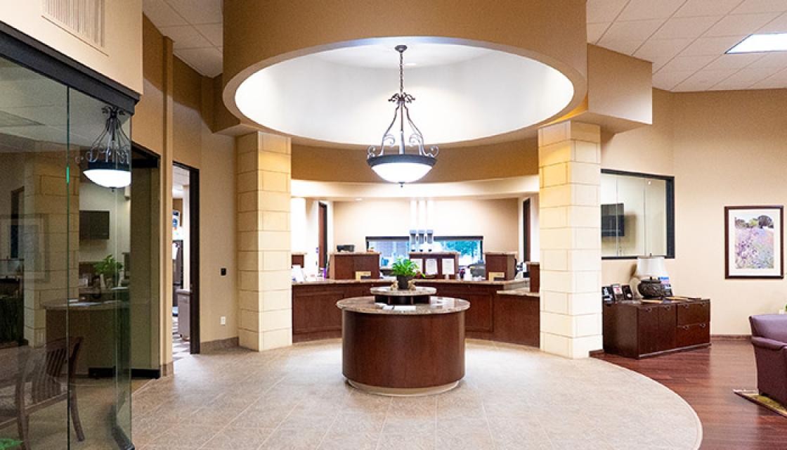Circular lobby with chandelier